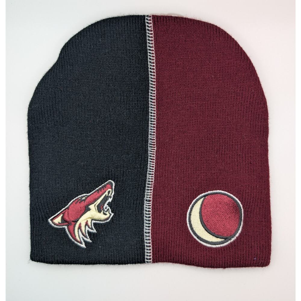 Vintage Arizona Coyotes NHL Knit Beanie | The Coolest Game | Maroon & Black